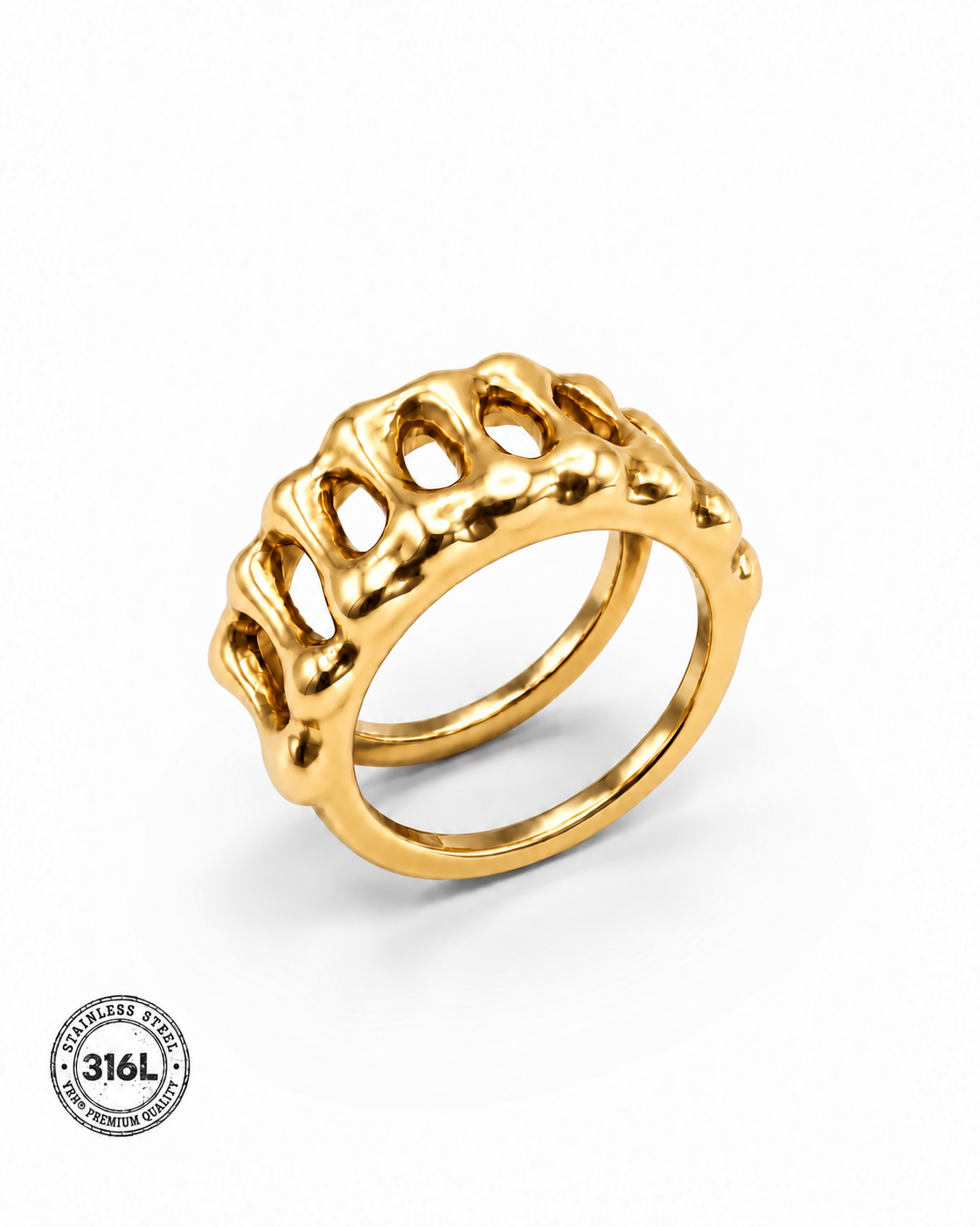 YRH® 02 Ring Jacket in 316L stainless steel, 18k gold finish — smart ring jacket for Oura Gen 5, by yoreh®