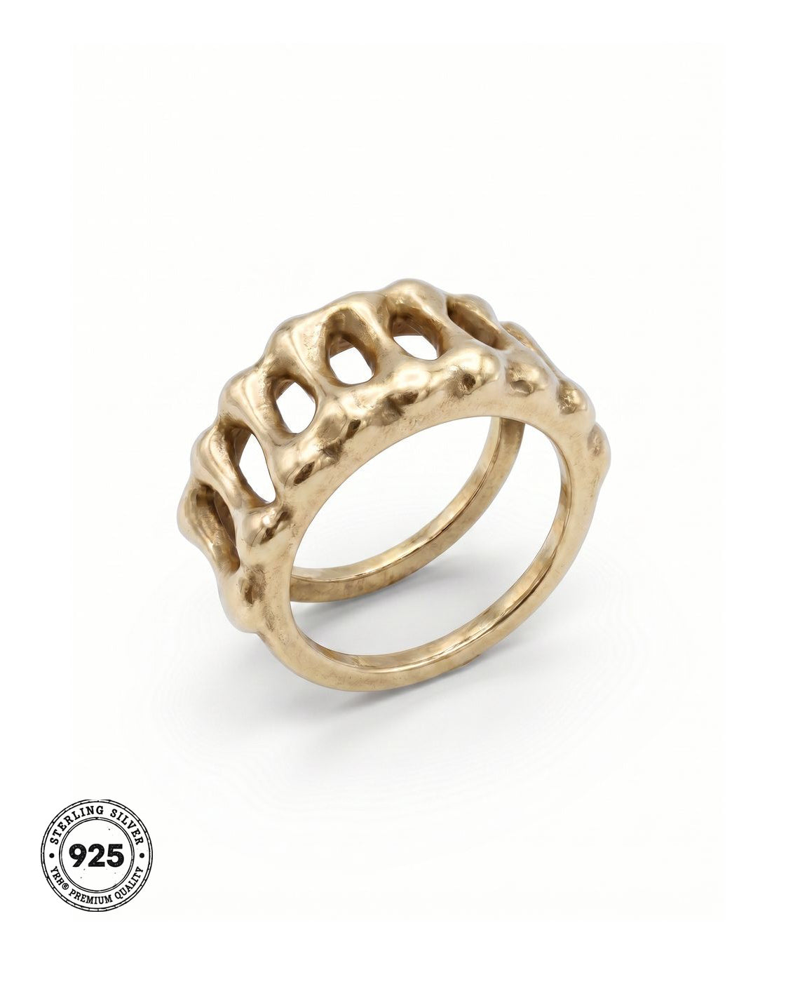 YRH® 02 Ring Jacket in recycled 925 silver in 18k gold, smart ring jacket, compatible with Oura and RingConn, by yoreh®