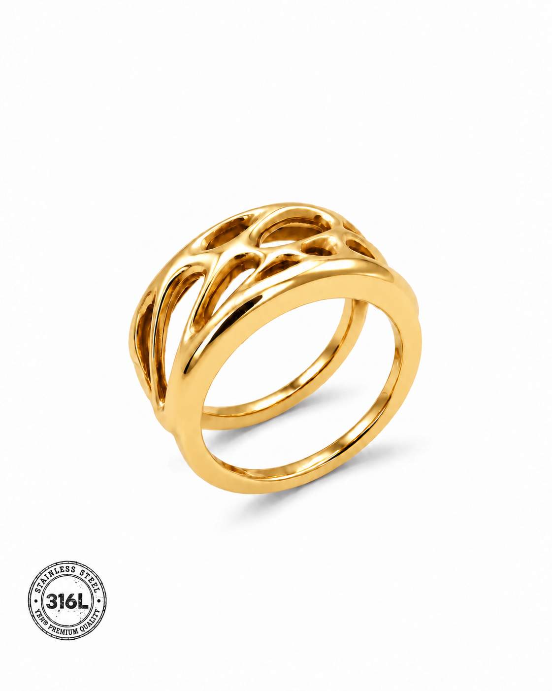 YRH® 01 Ring Jacket in 316L stainless steel, 18k gold finish — smart ring jacket for Oura Gen 5, by yoreh®